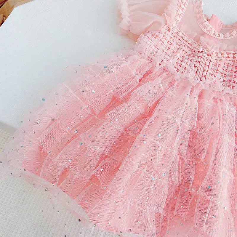 Fée Filles Princesse Robe Dentelle Crochet Volants Gâteau Couches Robe Vêtements Belle Robe De Soirée 210529