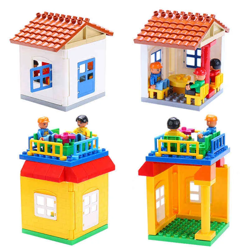Ensemble d'accessoires d'assemblage de grosses particules gros blocs de construction bricolage jouets créativité Compatible avec la construction de maison de toit Duplo Y1130