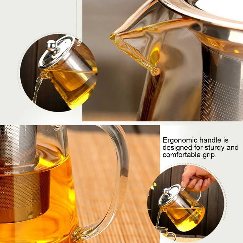 350 550 750 950ML Borosilicate Glass Teapot Heat Resistant Square Infuser Filter Milk Oolong Flower Pot 210813169Q