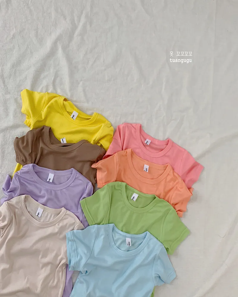 Conjuntos de pijama de algodón de color sólido para niños de verano, ropa de ocio informal suave para niños y niñas, conjuntos de ropa de manga corta para niños 210508