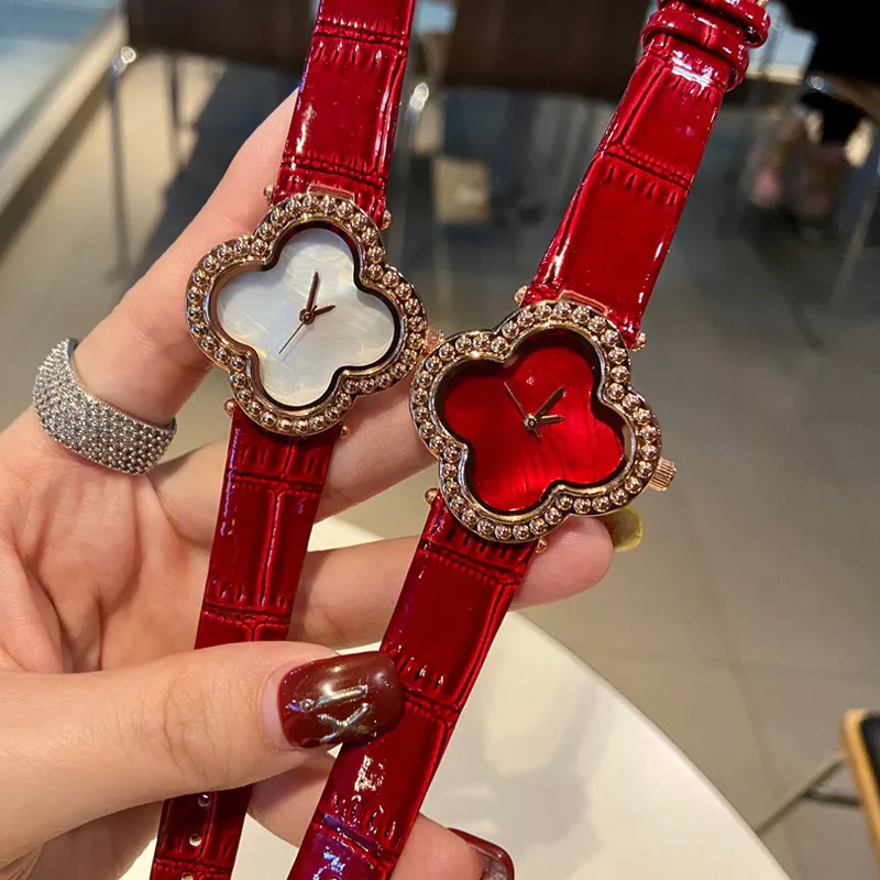 Relojes de pulsera de marca de moda para mujer y niña, reloj con correa de cuero estilo cristal con flores VA02233s