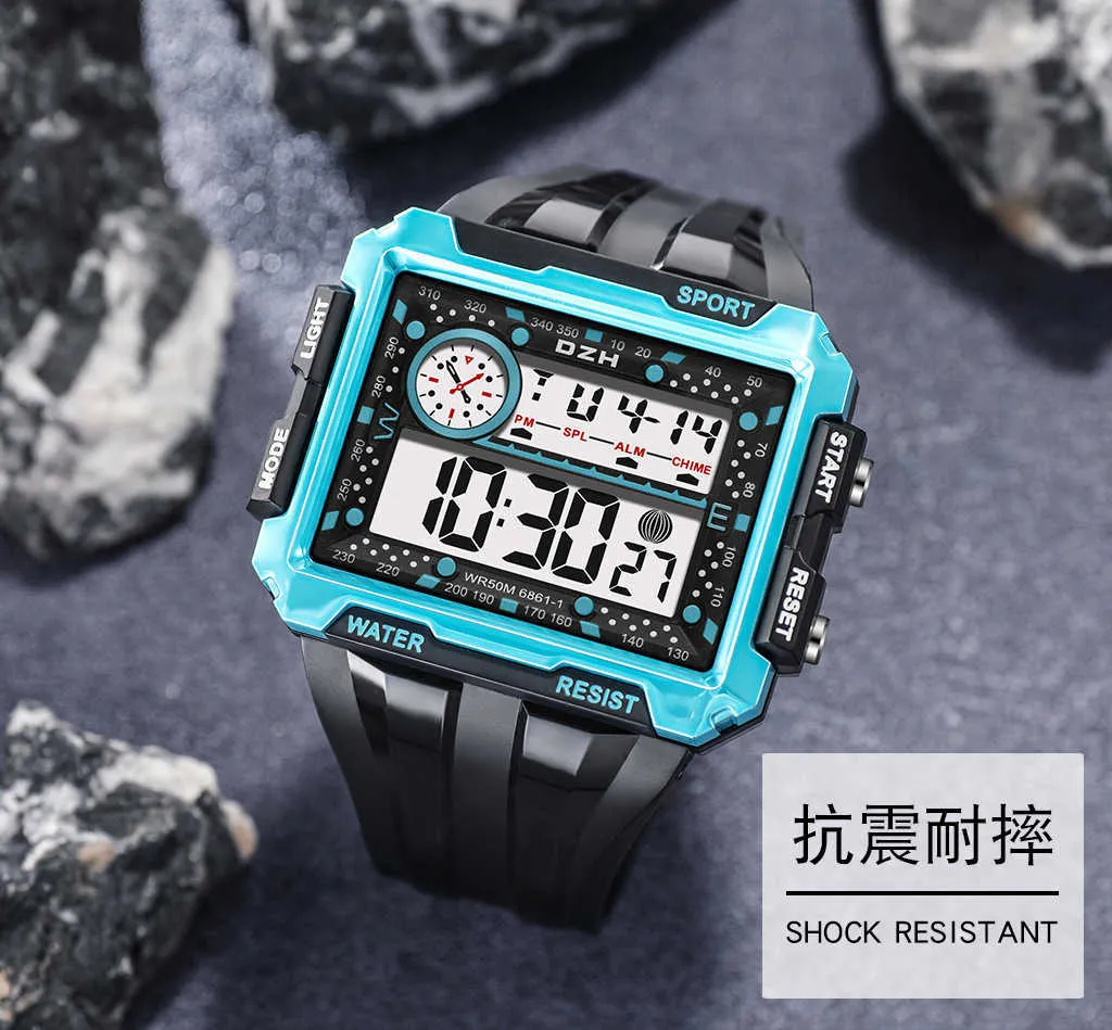 New Product Square Large Screen Display Sports Electronic Watch Men's Luminous Waterproof Multi-function Outdoor Sports Watch G1022