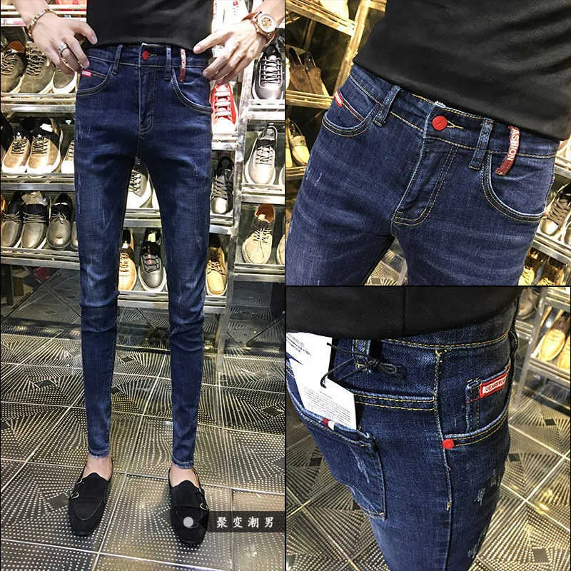 Höst och vinter 2020 mode kausal tonåringar cowboys sociala män ande kille byxor manliga koreanska trend smala fötter täta jeans x0621