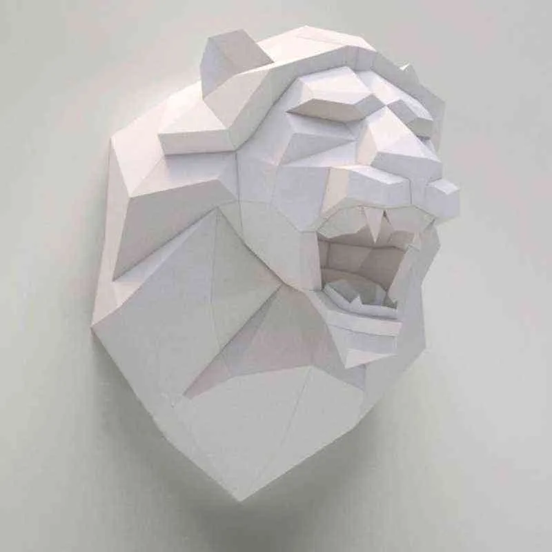 Lejonhuvud 3D Pappersmodell Djurskulptur Papercraft DIY-hantverk för vardagsrumsdekoration Heminredning Bar Väggkonst 211108