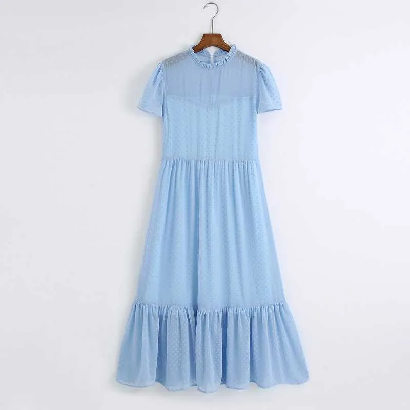 Vrouwen jurken met voering mode strooming polka dots korte mouw chiffon materiaal vrouwelijke zomer lange jurk 210602