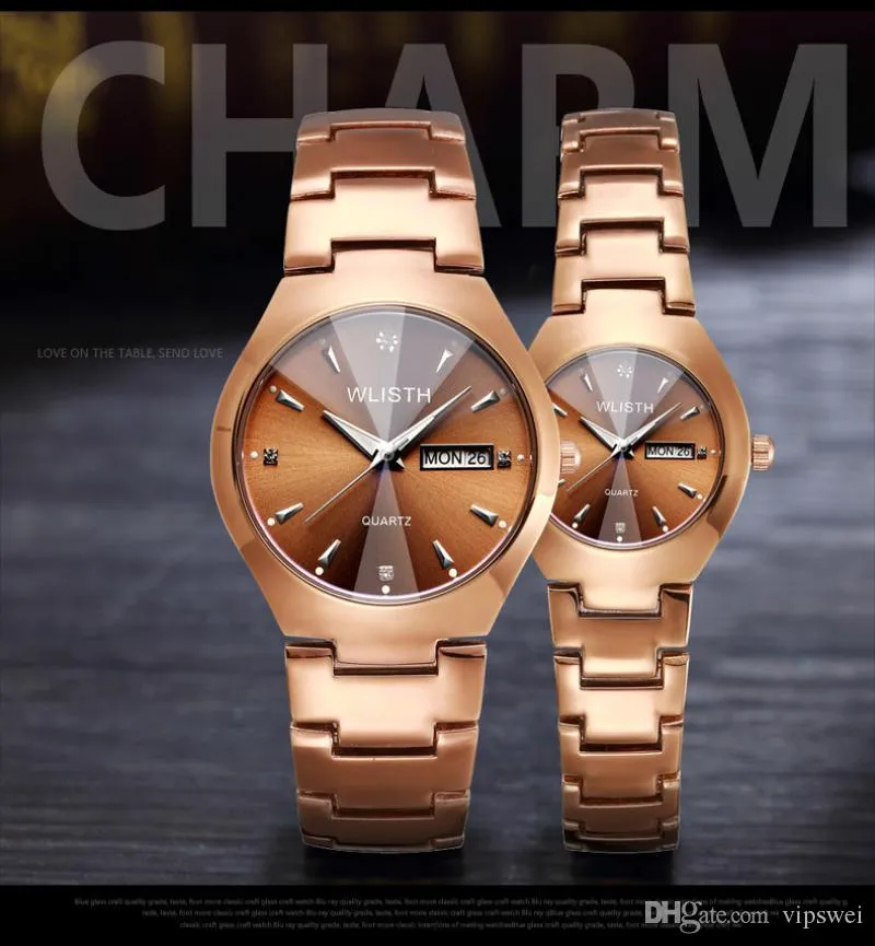 Amantes Gold Watch Fashion Quartz Rous Watches Men Casual and Women Dress Clockunisex Luminous Couple Watchwatch impermeabilizado285c