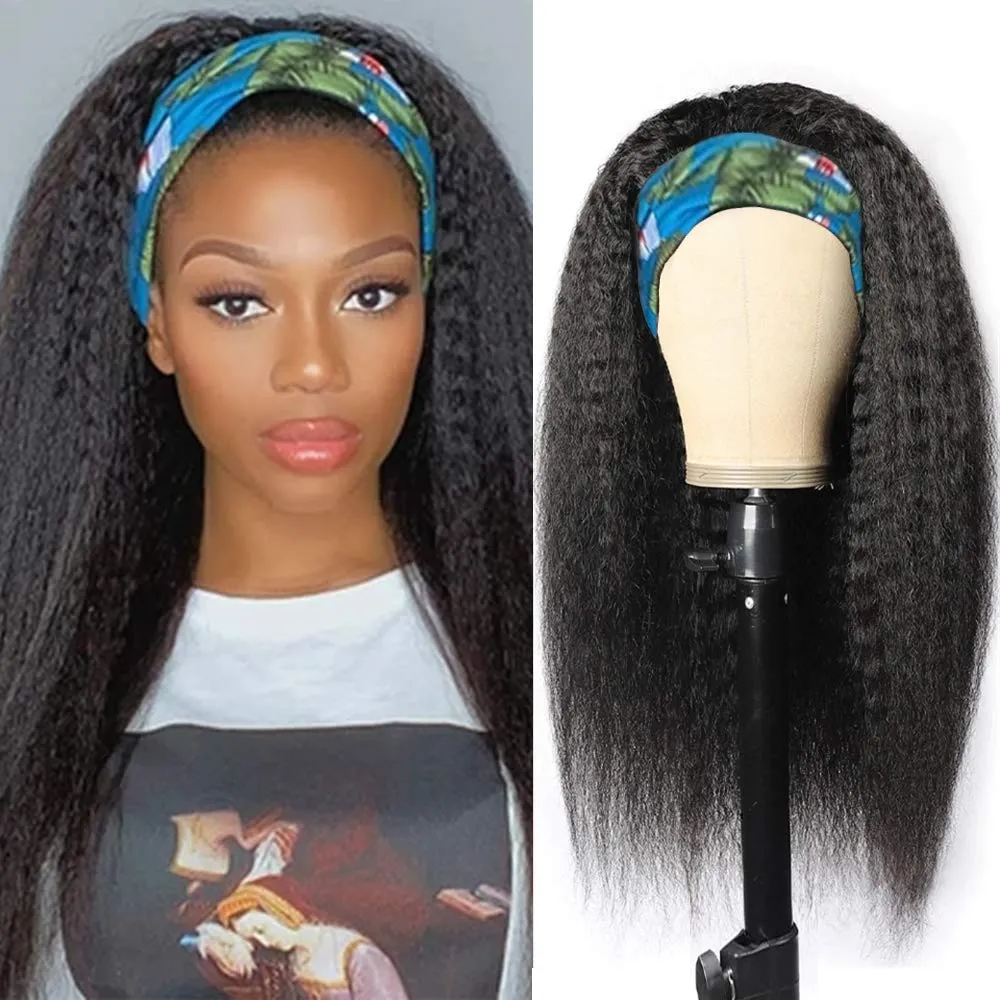 Kinky Straight Headband Wigs Yaki Straight Synthetic Hair Wig Glueless Wigs for Black Women Machine Made Wigs16-28 Inch