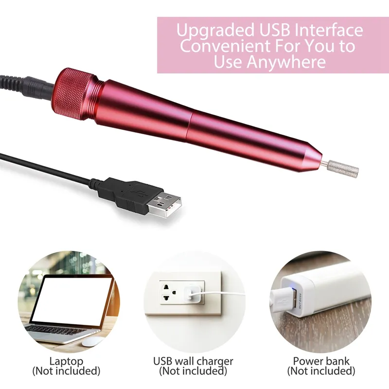 Tragbare elektrische Nagelbohrmaschine USB -Ladepediküre Poliermaschine Praktische rote Fuchsia Professional Manicure Toolsuit8888904