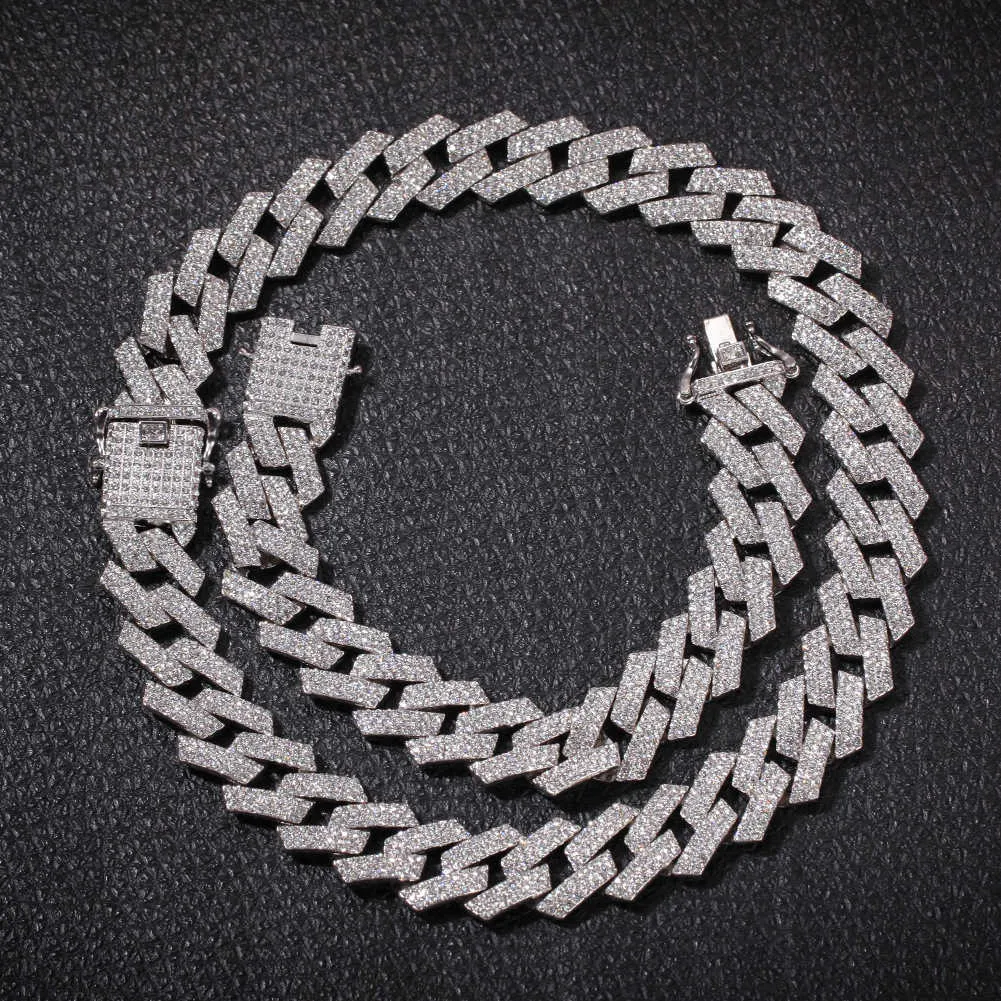 20mm Hip Hop 3 Drainage Diamond Ice Necklace Cuban Blending Link String Men's Round Neck Rap Singer Jewelry Q0809
