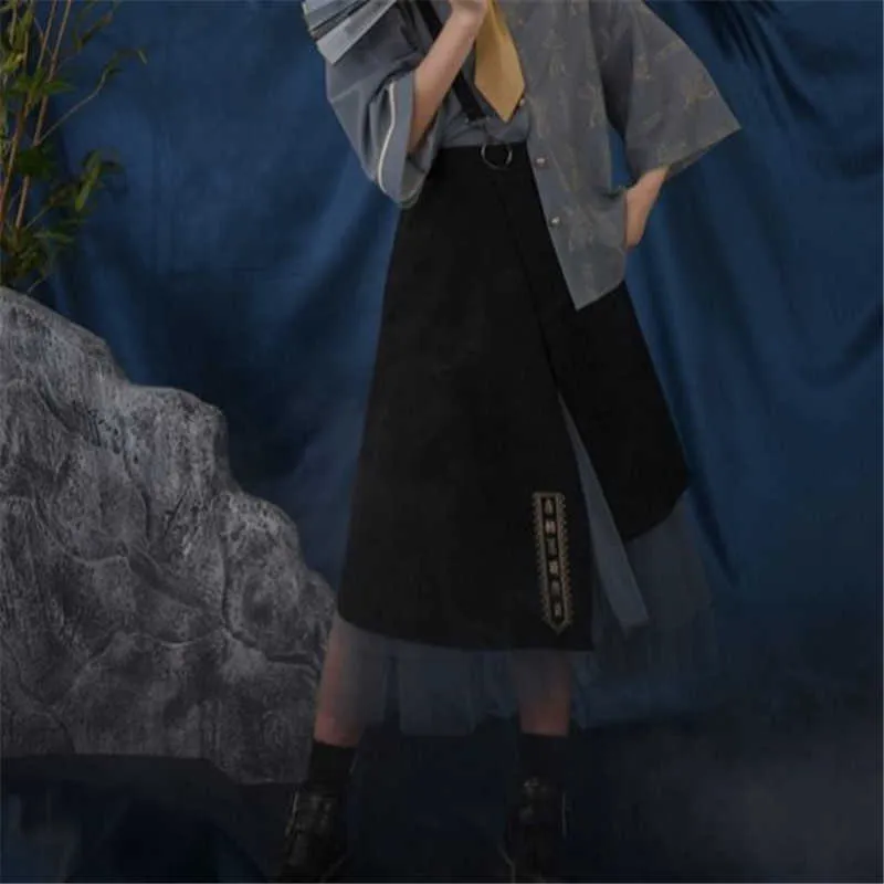 Vintage irrégulière maille couture jupe longue femmes automne harajuku hip hop jupe midi jupe brodée design jupe a-ligne 210619