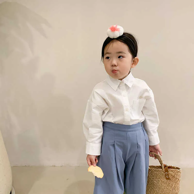 Estilo coreano moda unisex bordado letra branco camisa primavera outono meninos meninas casuais all-match tops roupas 210615
