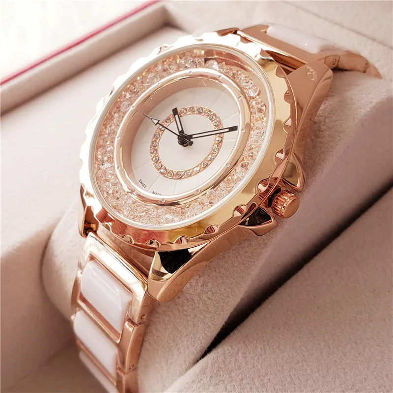 Orologi di marca TOP Orologio da polso al quarzo con cinturino in acciaio in metallo stile cristallo da donna CH322853