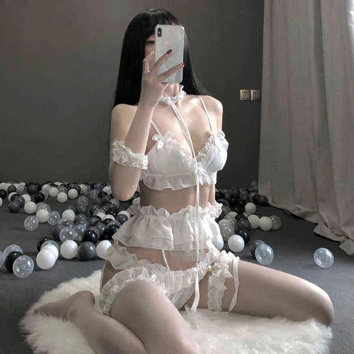 NXY sexy set Japanese Schoolgirl Nightwear Cotton Cup Underwear Satin Lace Wire Free Bandeau Bra Set Private House Sexy Fairy Lingerie Sets 1202