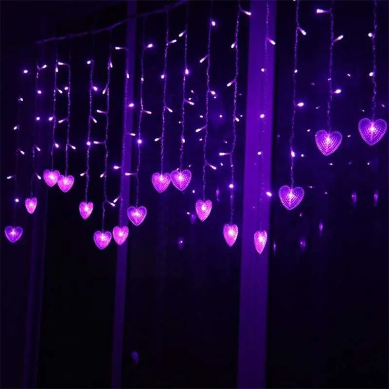 Natal LED Coração Cortina Luzes icicle Fairy Garland Luzes de corda para Casa Party Garden Feriado Decoração Romântica Y0720