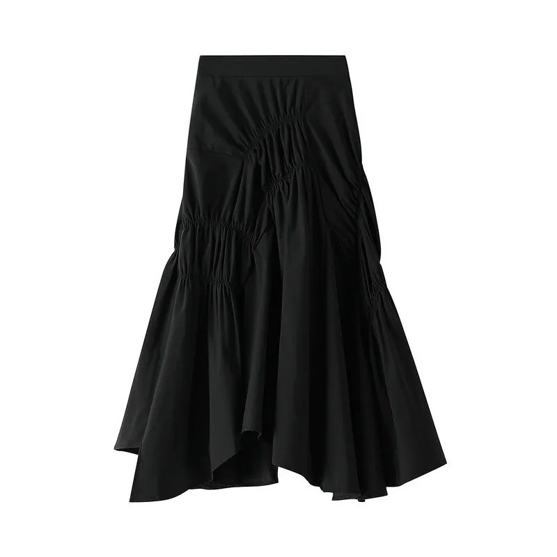 Lucyever Femmes Mode Taille haute A-ligne Jupes Été Élégant Solide Chic Jupes plissées Femme Volants Jupe mi-longue 210521