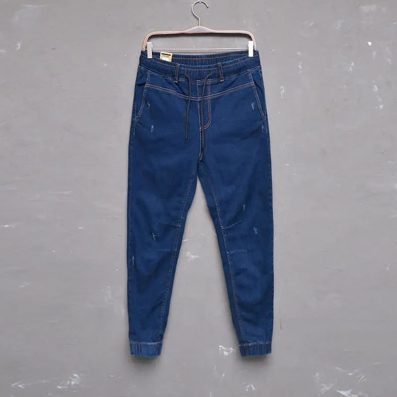 Casual Men Jeans Solid Slim Fit Full Lenght Pencil Pants Plus Size Light Blue Black Denim Jeans for Men Ripped Male Trousers 210318
