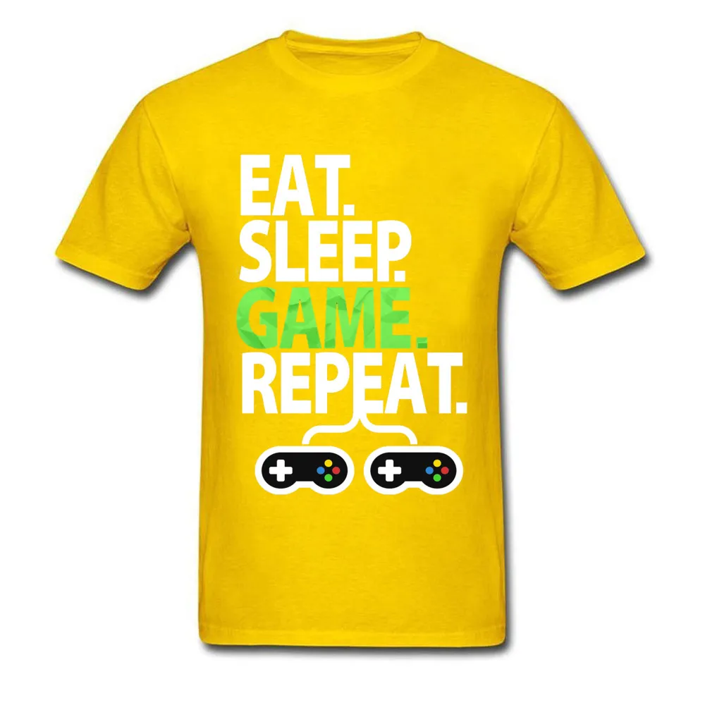 EAT-SLEEP-GAME-REPEAT-Playstation Pure Cotton Top T-shirts for Men Tops Shirts Discount Mother Day O-Neck Tops T Shirt Group EAT-SLEEP-GAME-REPEAT-Playstation yellow