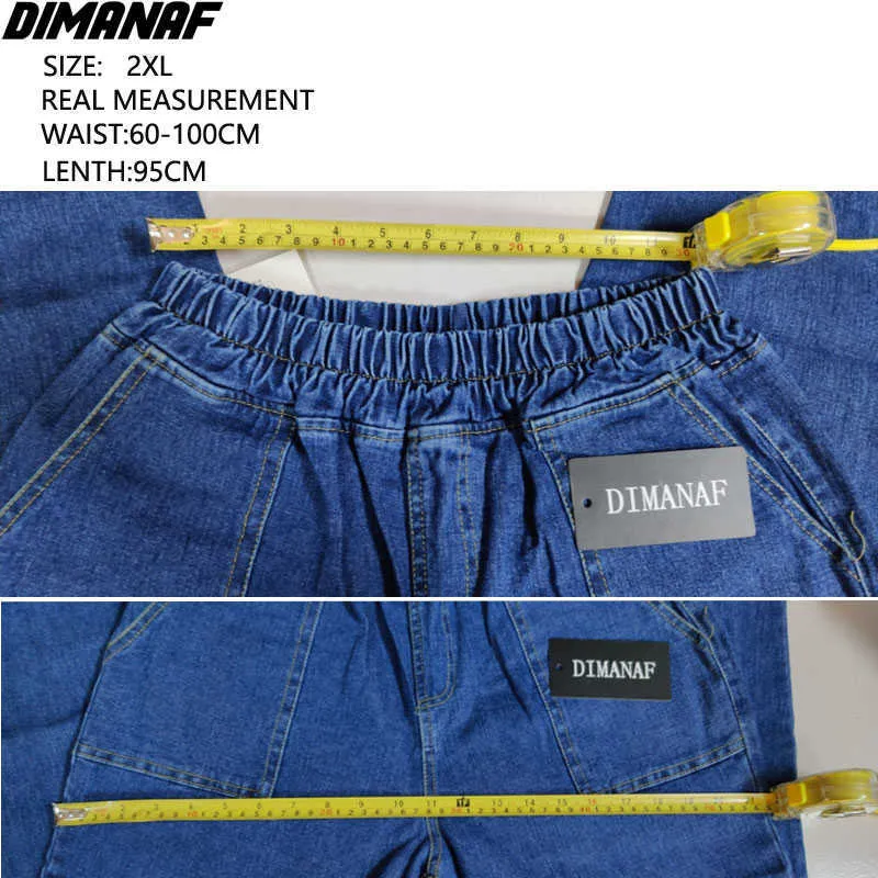 Dimanaf Kadın Kot Pantolon Yüksek Bel Gevşek Denim Kadın Elastik Bahar Temel Cepler Mavi Pantolon Ed 210922