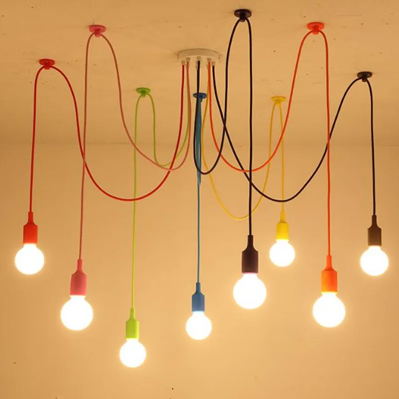 Arte colorida luz pingente moderno diy design pendurado lâmpada aranha lustre e27 pingentes lâmpadas decoração interior Lights295i