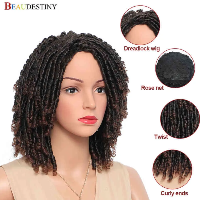 Hår syntetiska peruker cosplay flätade peruker för kvinnor syntetisk ombre dreadlock svart brun röd afrikansk faux locs crochet twist hair short 220225