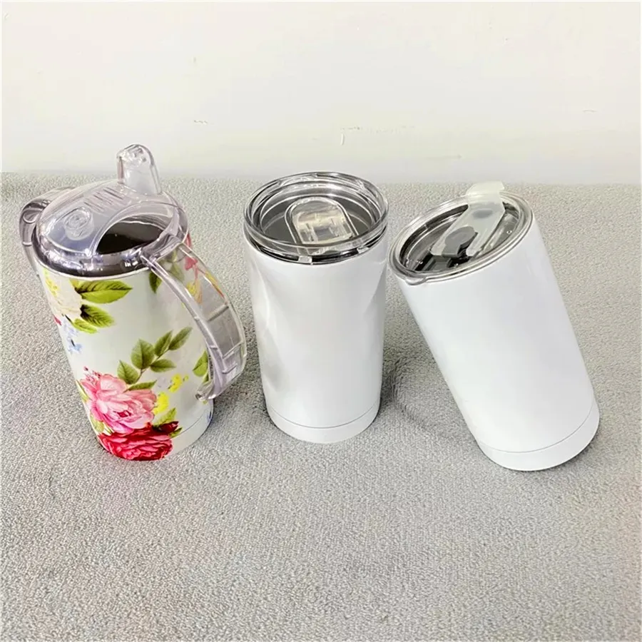 US warehouse 12oz Sublimation Straight Sippy Cup Dual lid Tumbler Blanks Stainless Steel Glossy Double-Wall Vacuum Insulated Water252r