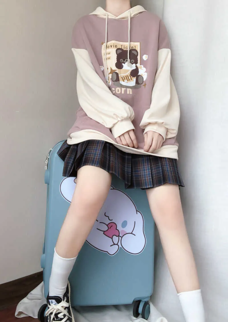 Sweats à capuche japonais automne et hiver pour adolescentes étudiantes kawaii lolita sweat à capuche couleur assortie lâche tendance gothique à capuche 210813