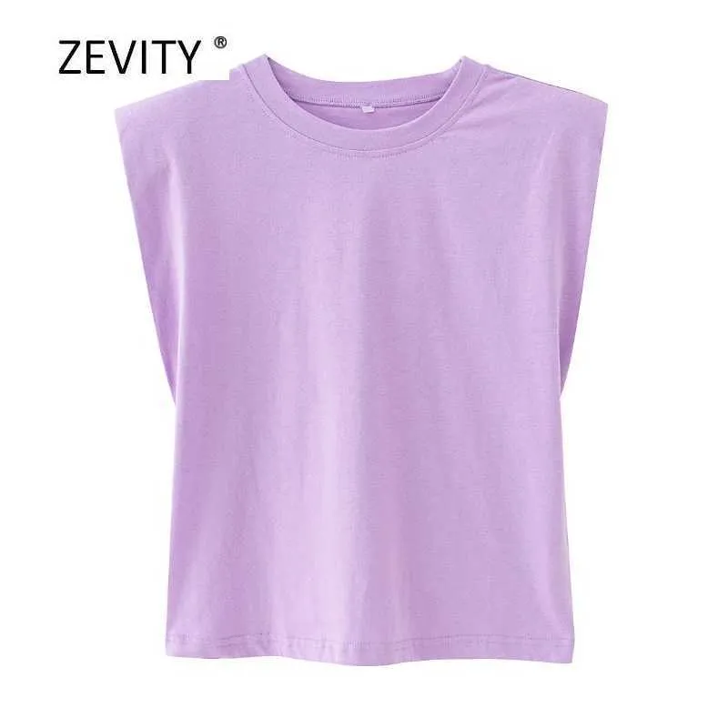 Zevity Lato Kobiety Cukierki Kolory Podkładki Na Ramię Casual Kamizelka T Shirt Kobieta Podstawowa Solidna Bez Rękawów Chic Luźne Topy T690 210603