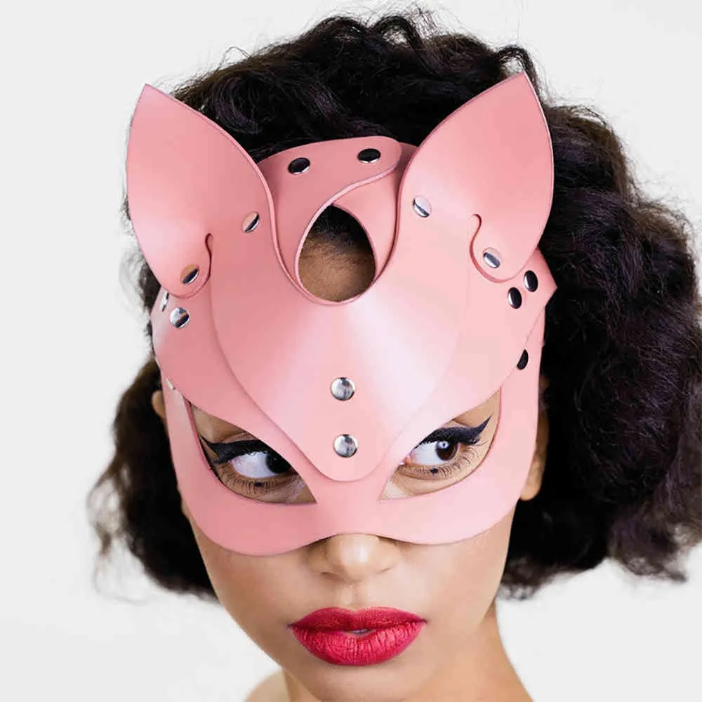 2021 Halloween Fox Maskers Lederen Cat Ear Half Gezicht Cosplay Anime Rollenspel Maskerade BDSM Fetish Pet Party Festival Accessoires