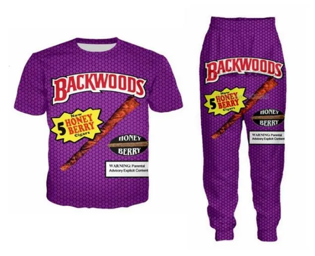 Commercio all'ingrosso - 2022 New Fashion Casual Backwoods Honey Berry Blunts 3D All Over Print Tute T-Shirt + jogging Pantaloni Suit Donna Uomo @ 025