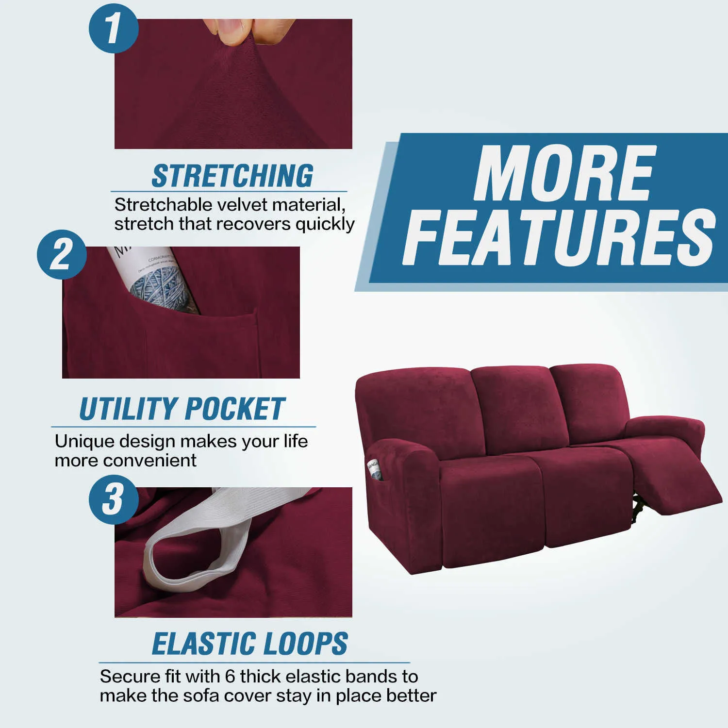 Stretch 1-2-3 places Canapés inclinables élastiques tout compris couvrent le couvercle de canapé de relax de relax de détente convertible antidérapant 211025