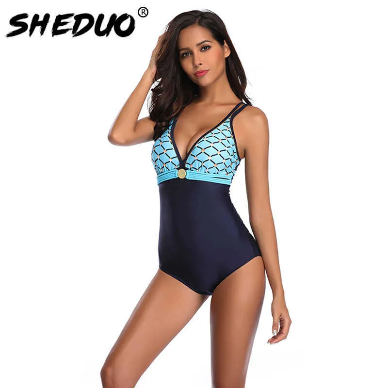 Swimwear for Women Mermaid Print Backless Swimsuit Monokini Sexy Bathing Suit Deep V Beach Swimming arrival 210611