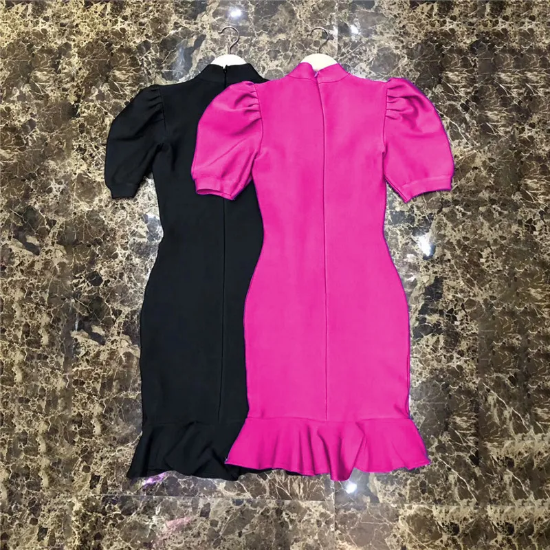 Ailigou 2021 Aummer New Short Sleeves Black Purple Fish Tail Woman Bandage Vintage Night Party Dress 210320