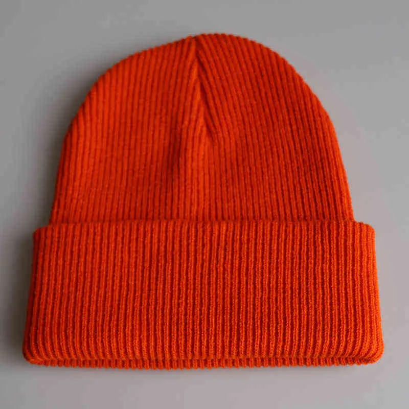 Plain Skull Cap Strickmützen Winter Warm Cuff Beanies für Männer Frauen Orange Gelb Schwarz Dunkelgrün Beige Y21111