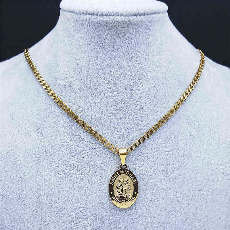 SAINT MICHAEL PROTECT US Aartsengel Rvs Chian Ketting Mannen Vrouwen Goud Kleur Ketting Charme Sieraden joyas NXH87S05 H11256880641