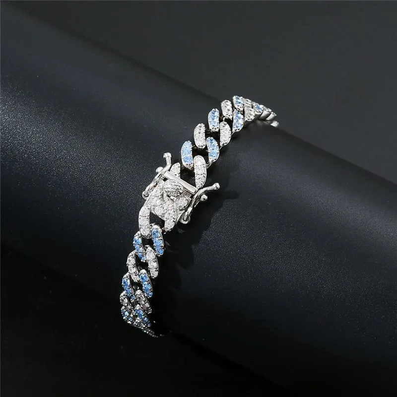 Link Chain 9MM Blauw Cubaanse Miami Link Armbanden Bling 5A Zirkoon Armband Fashion Rock Hip Hop Sieraden Voor mannen Women290U