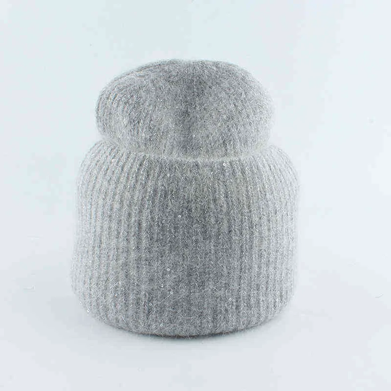 Women Winter Hats Real Rabbit Fur Beanie Hat Woman Wool Knitted Warm Skullies Beanies For Gorros Female Cap 211229