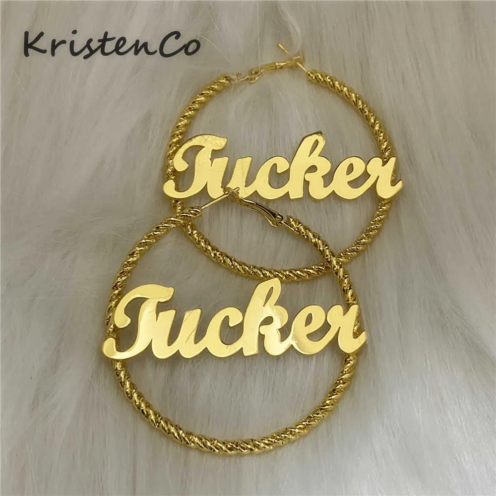 KristenCo Name Earrings Custom Name Thread Hoop Earrings Letter Big Personalised Name Earrings Women Gift 2109244329587