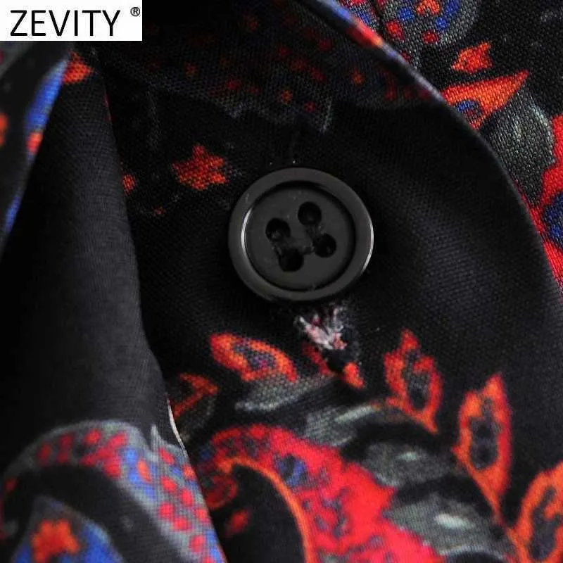 Zevity Women Vintage Paisley Drukuj Casual Smock Bluzka Kobieta Retro Nerkodrzew Nuts Koszulki Koszulki Chic Blusas Topy LS7680 210603