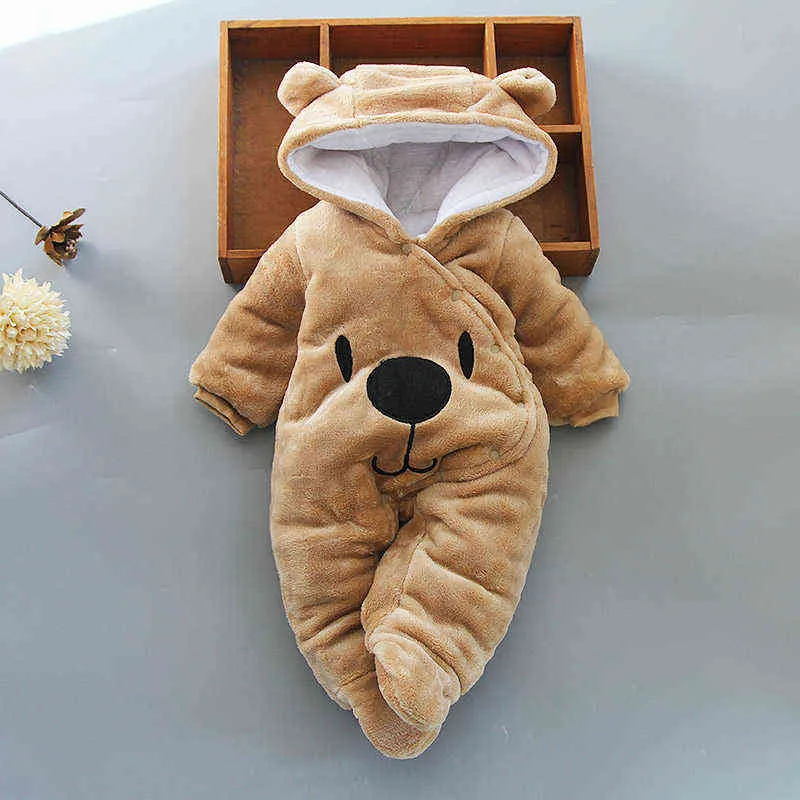 Baby jumpsuit tecknad liten björn söt romper krypande kläder född baby pojke tjock varm tjej 211229