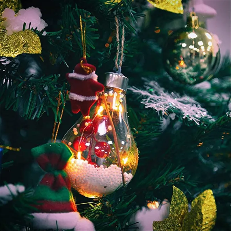 LED Transparent Ornement De Noël Arbre Pendentif En Plastique Grande Ampoule Boule Décor À La Maison Cadeau D'anniversaire Nouvel An Décoration Suspendue pour La Fête De Noël Intérieur Lumières Extérieures