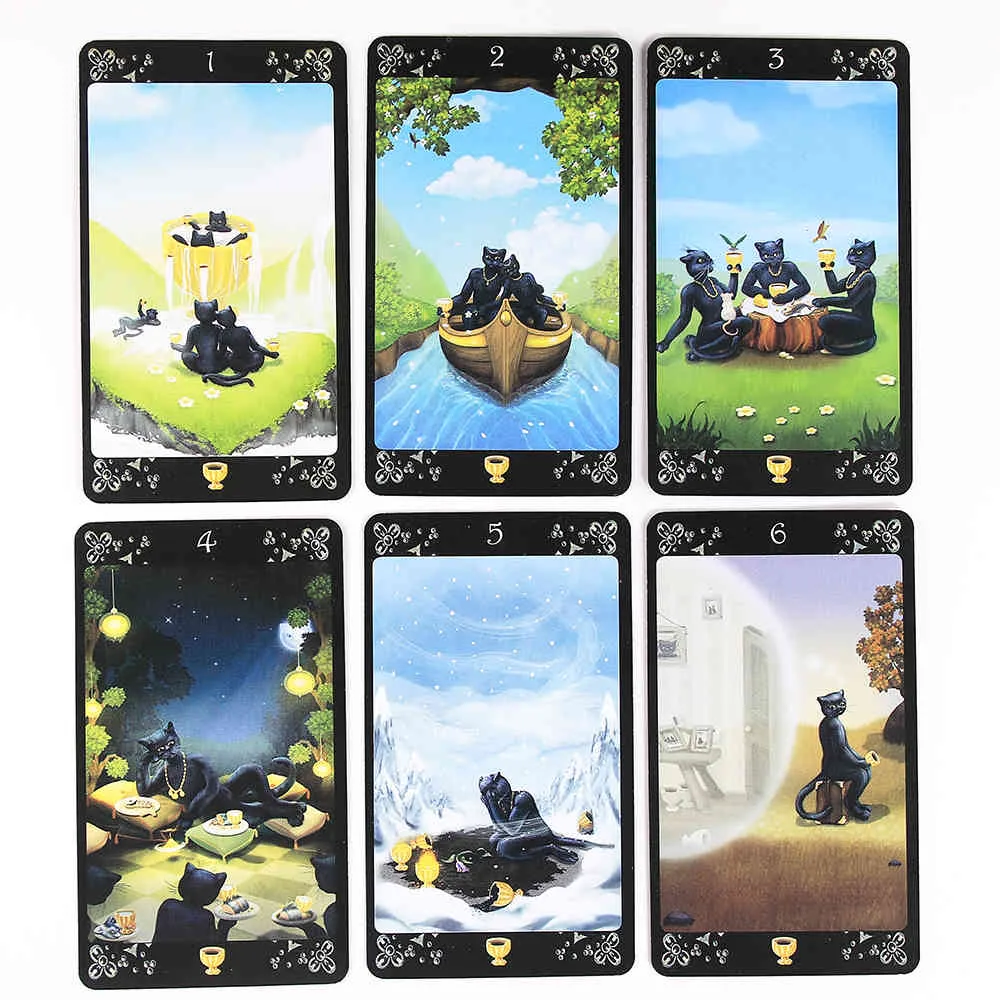 Black Cats Tarot Cards Deck PRISMA version TAROTCard Game 78 avec guide de divination anglais, espagnol, français, italien, saleMJC3