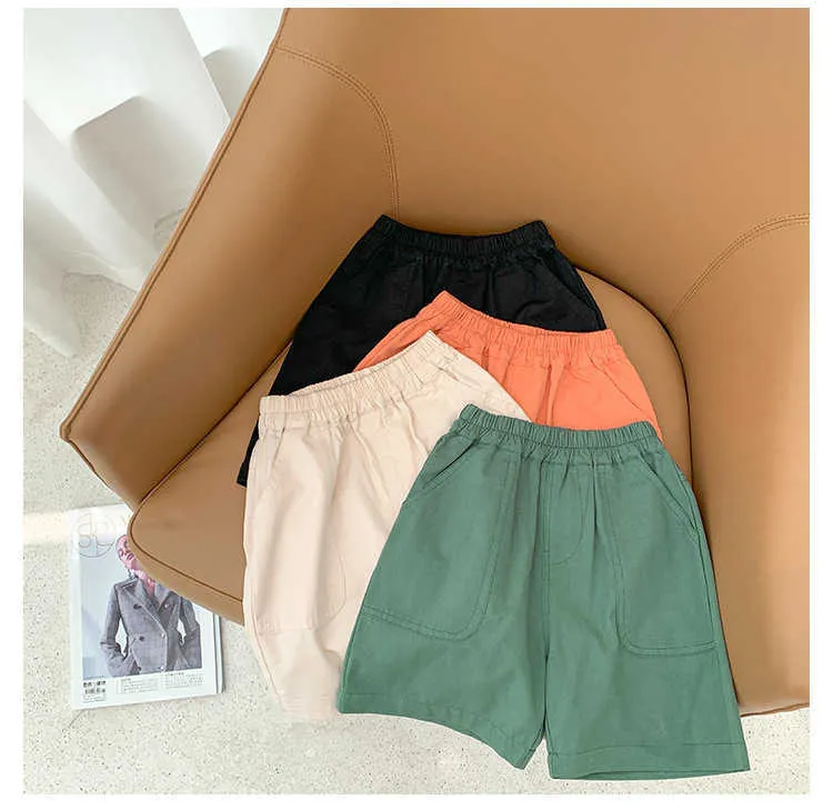 Korean style boys summer solid color casual thin shorts kids loose all-match knee-length pants 210615