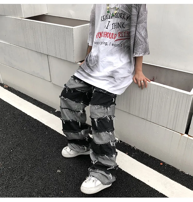 UNCLEDONJM Tassel Pants Men's Fashion Brand Ins Pendant Wide Leg Hip Hop Lazy Wind Jeans Couple's Pants Loose jeans men N06 210318