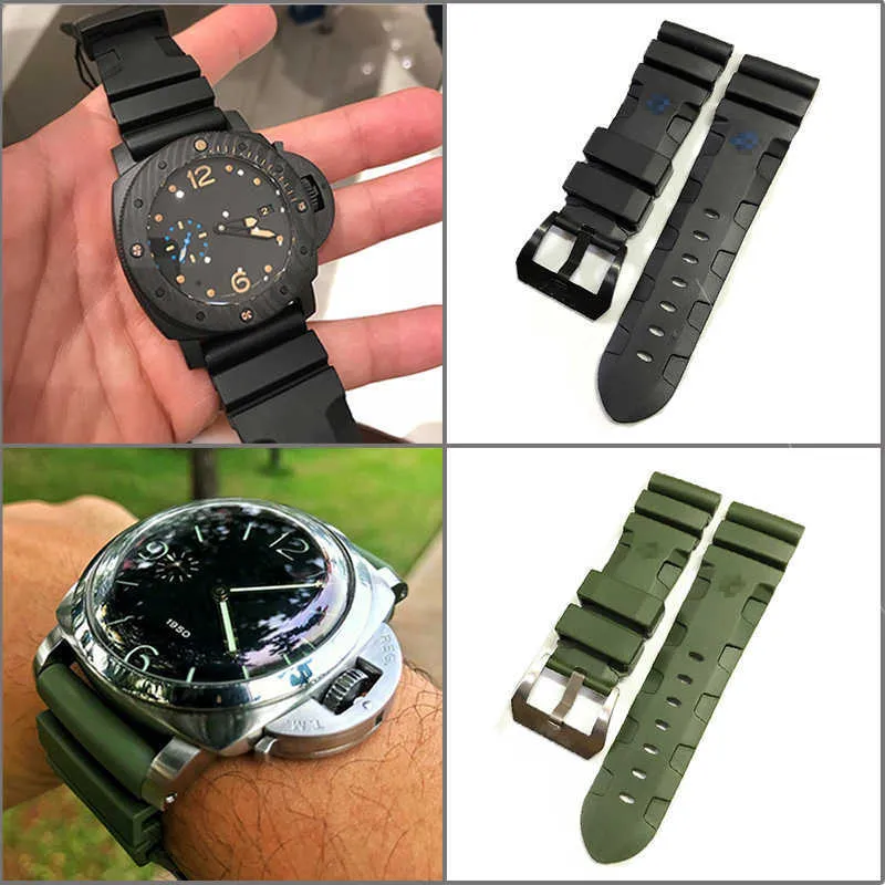 Watchband for Panerai Luminor Pam 441 Soft Natural Rubber Silicone 24 26mm Watch Excalsions Watch Bracelet Man Pin Buckle Strap H3062112