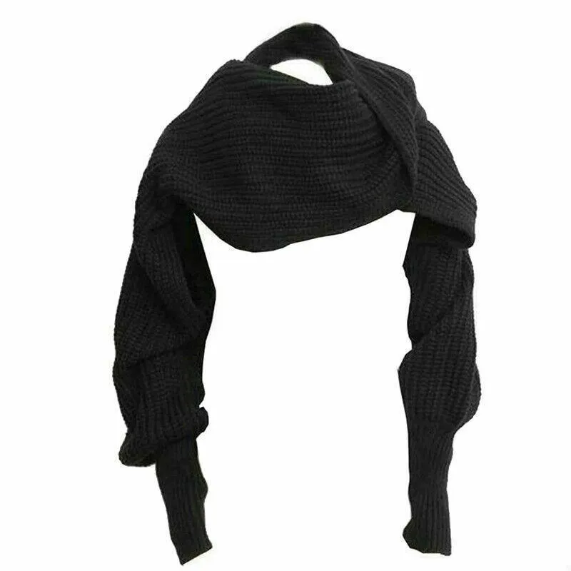 Szaliki moda kobiety dama dzianinowy sweter bluzki szalik z rękawem zimowy ciepły szalik czarny beż