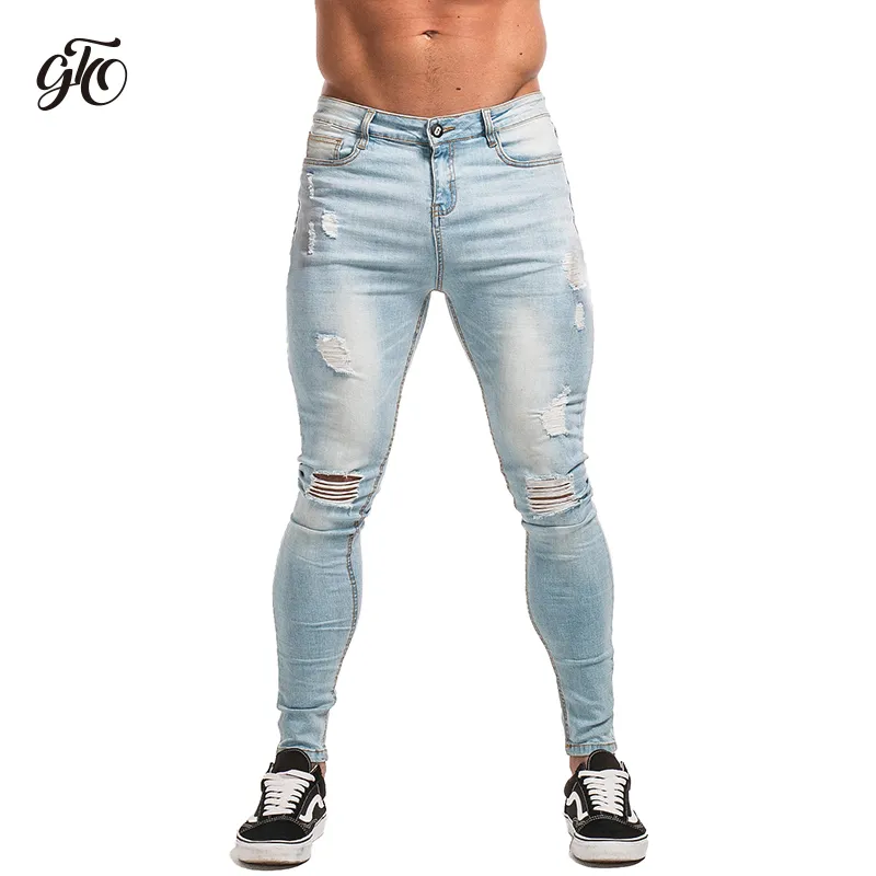 Jeans skinny hommes Hip Hop Slim Fit Ripped Mens Big and Tall Stret Stretch Blue Men Jeans pour hommes en difficulté élastique ZM11