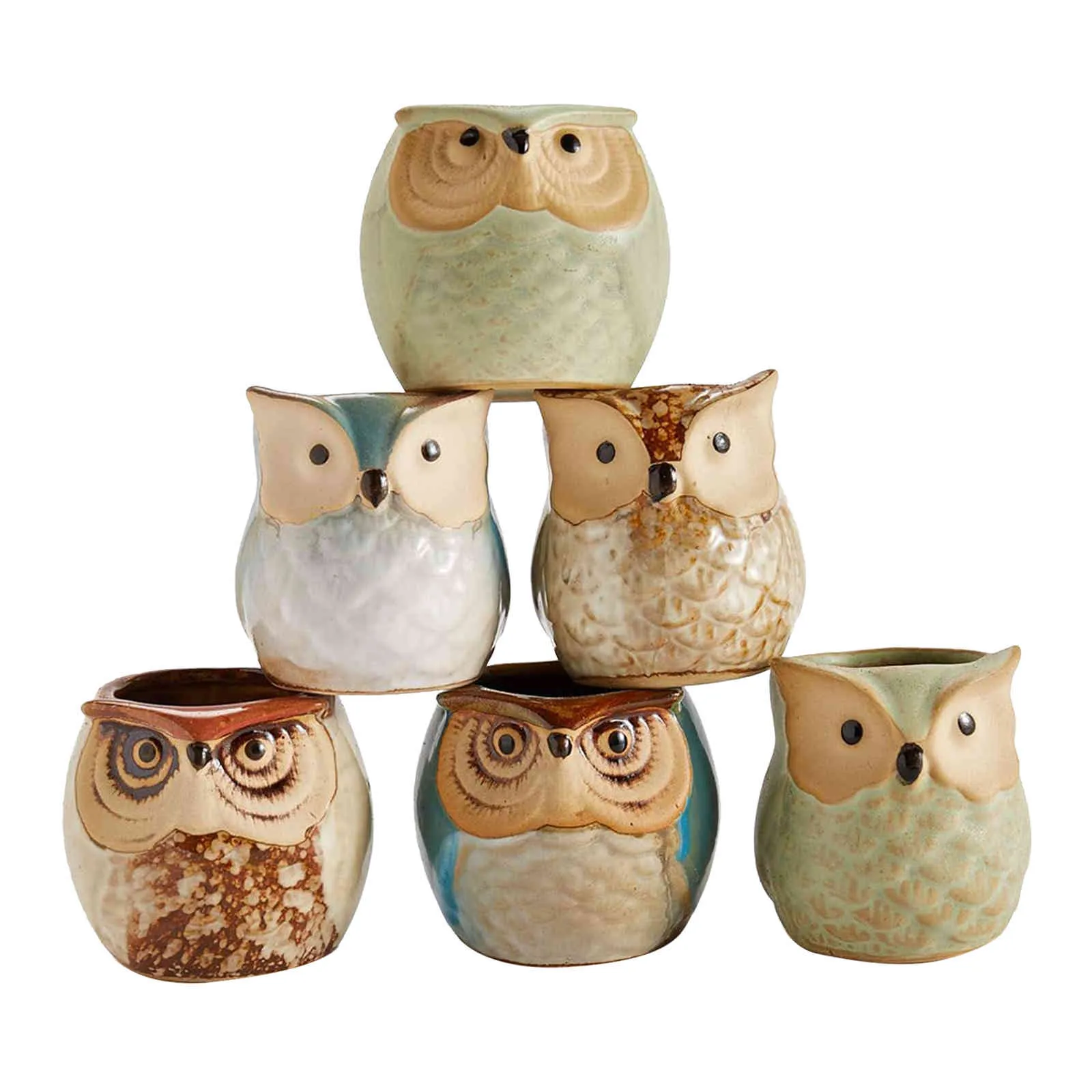 1 pièces belle mini pot en céramique bureau planteur pour plante succulente bonsaï fleur cactus hibou pot cadeaux pour femmes filles garçons enfants Y0314242d