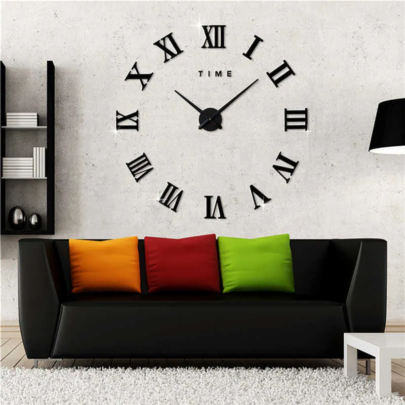 Nowoczesne cyfry rzymskie duże zegar DIY Duży zegar ścienny 3D Lustro Naklejka Naklejka Wystrój Home Decor Art Gigant Zegar ścienny zegarek 210930