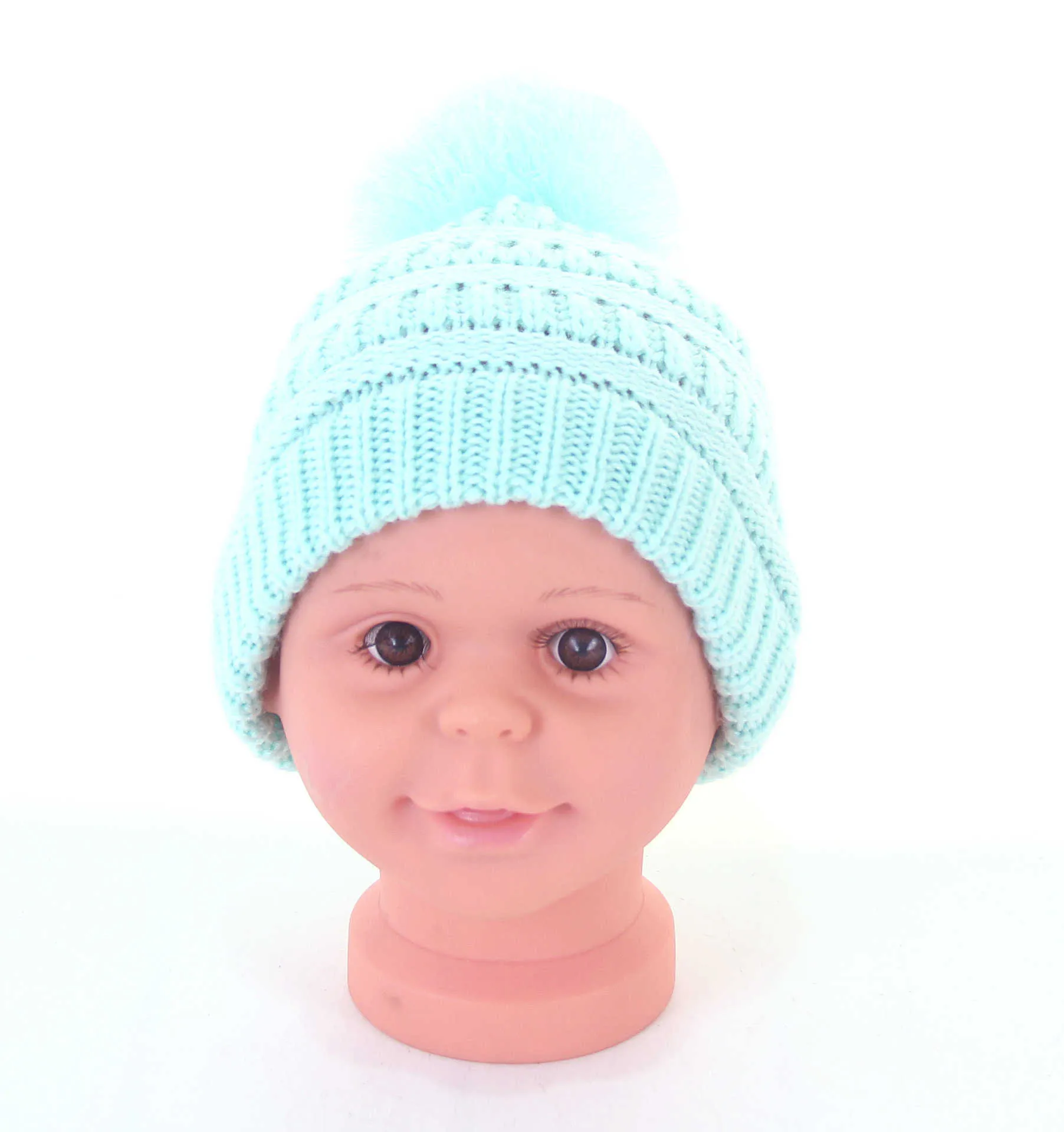 Winter Solid Confetti Color Baby Kids Mutsen Haak Gebreide Slouchy Skull Cap Chunky Gebreide Stretch Pom Pom Muts Hoed Jongens Meisjes Sport Ski Hoeden Oorbemuff H10IW3C