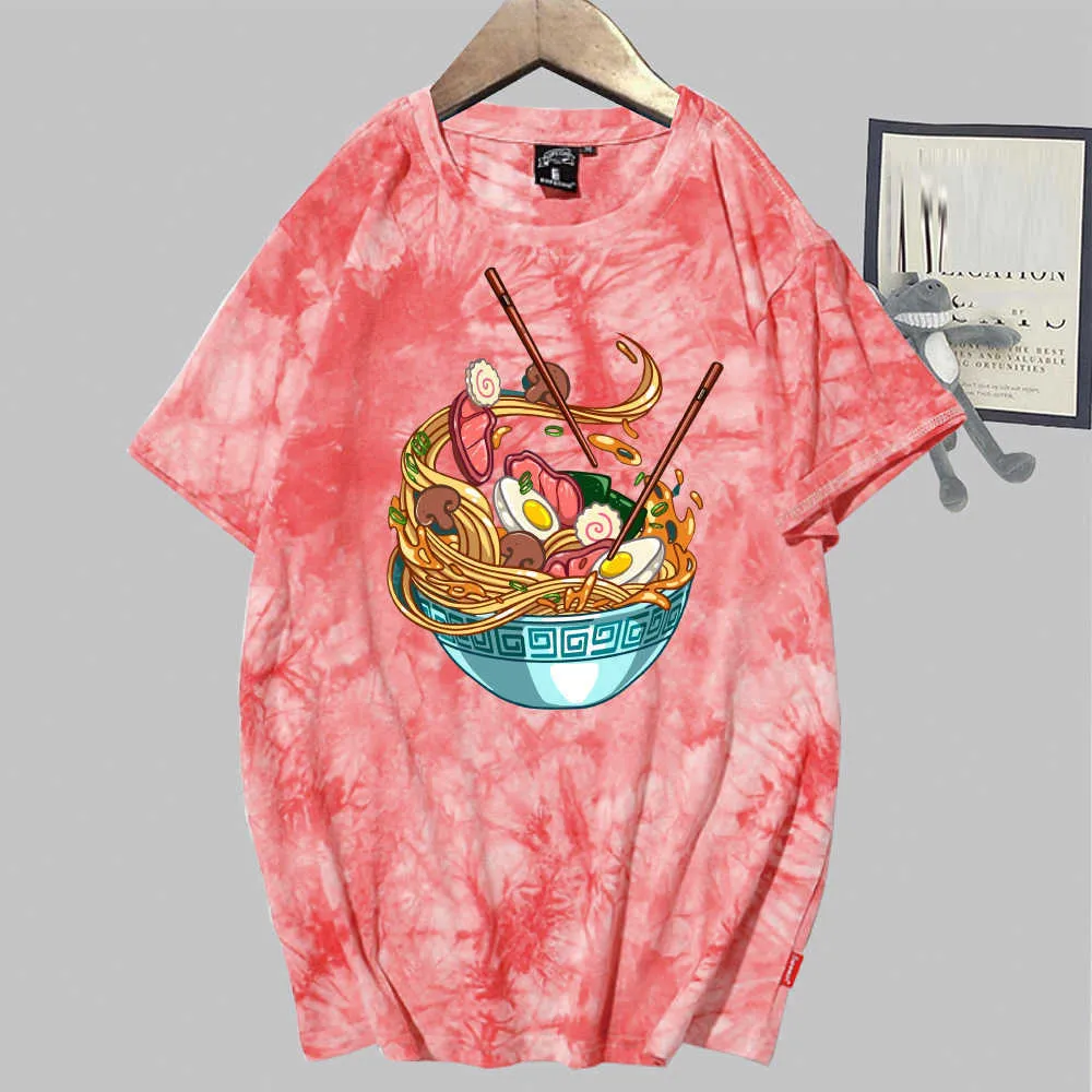 Ramen Anime manica corta O-Collo Tie Dye T-shirt Uniex allentata casual Y0809